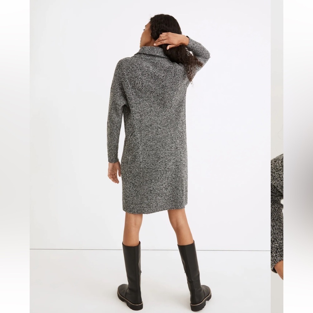 Madewell Ribbed Half-Zip Sweater Dress Collar Marled Black Gray Wool Blend XS - Picture 3 of 9